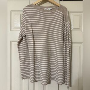 Vineyard Vines Stripe Cotton Boatneck Crew Sweater Oatmeal Heather